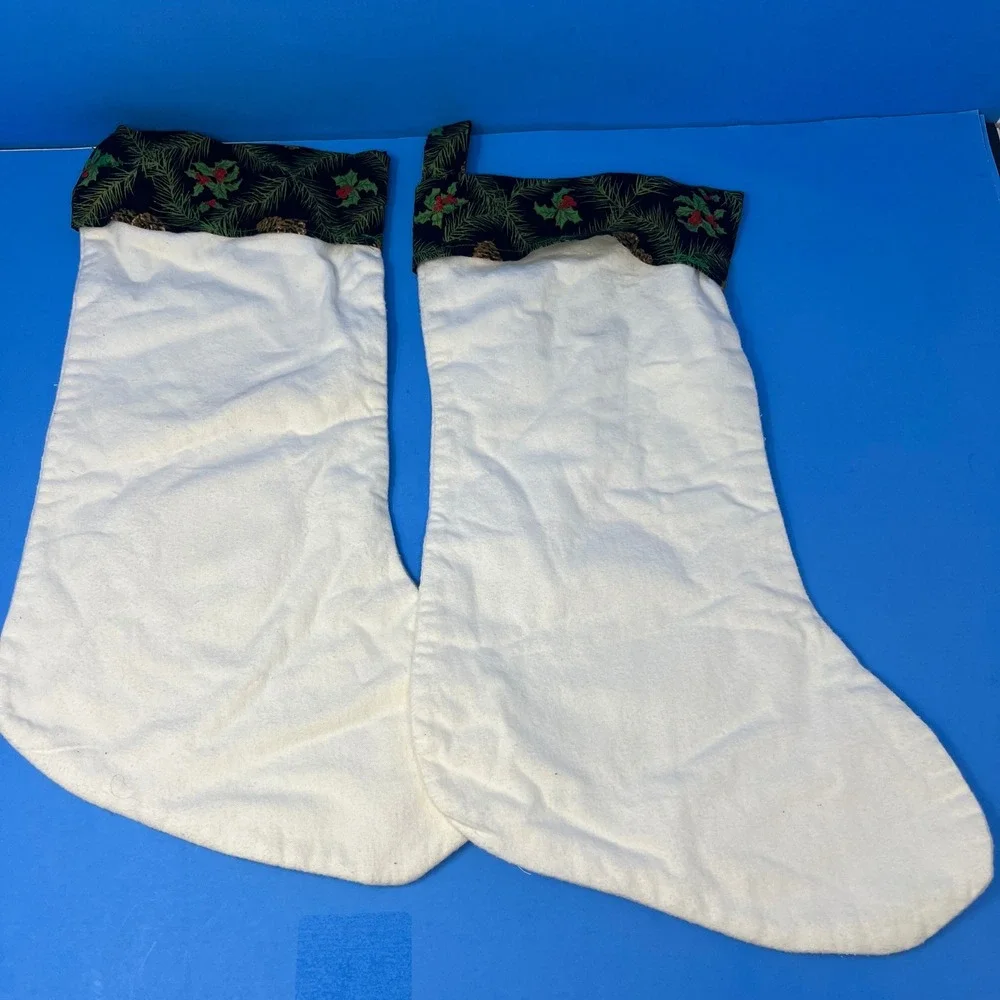 Christmas Stockings White Vintage Mary Joseph Embroidered Nativity Religious Set